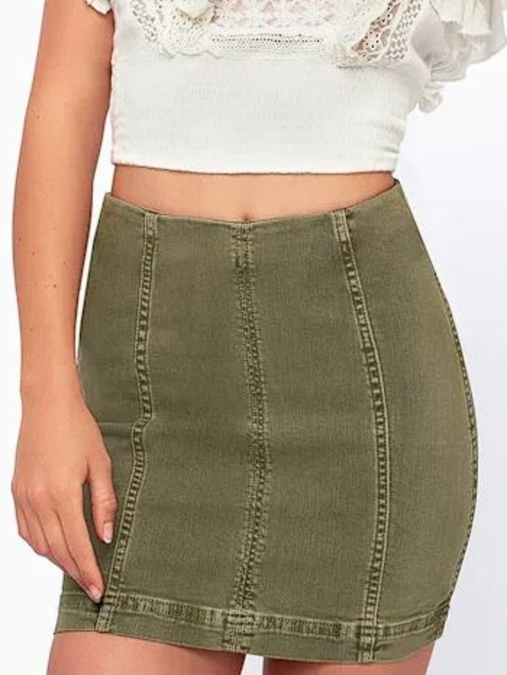 FREE PEOPLE Women's Modern Femme Olive Green Denim Mini Skirt Size 2